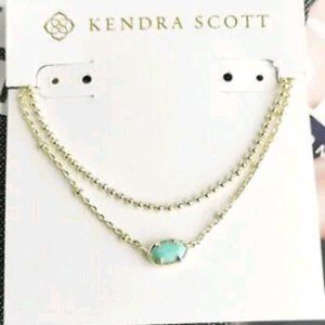 Kendra Scott gold necklace double strand with turquoise